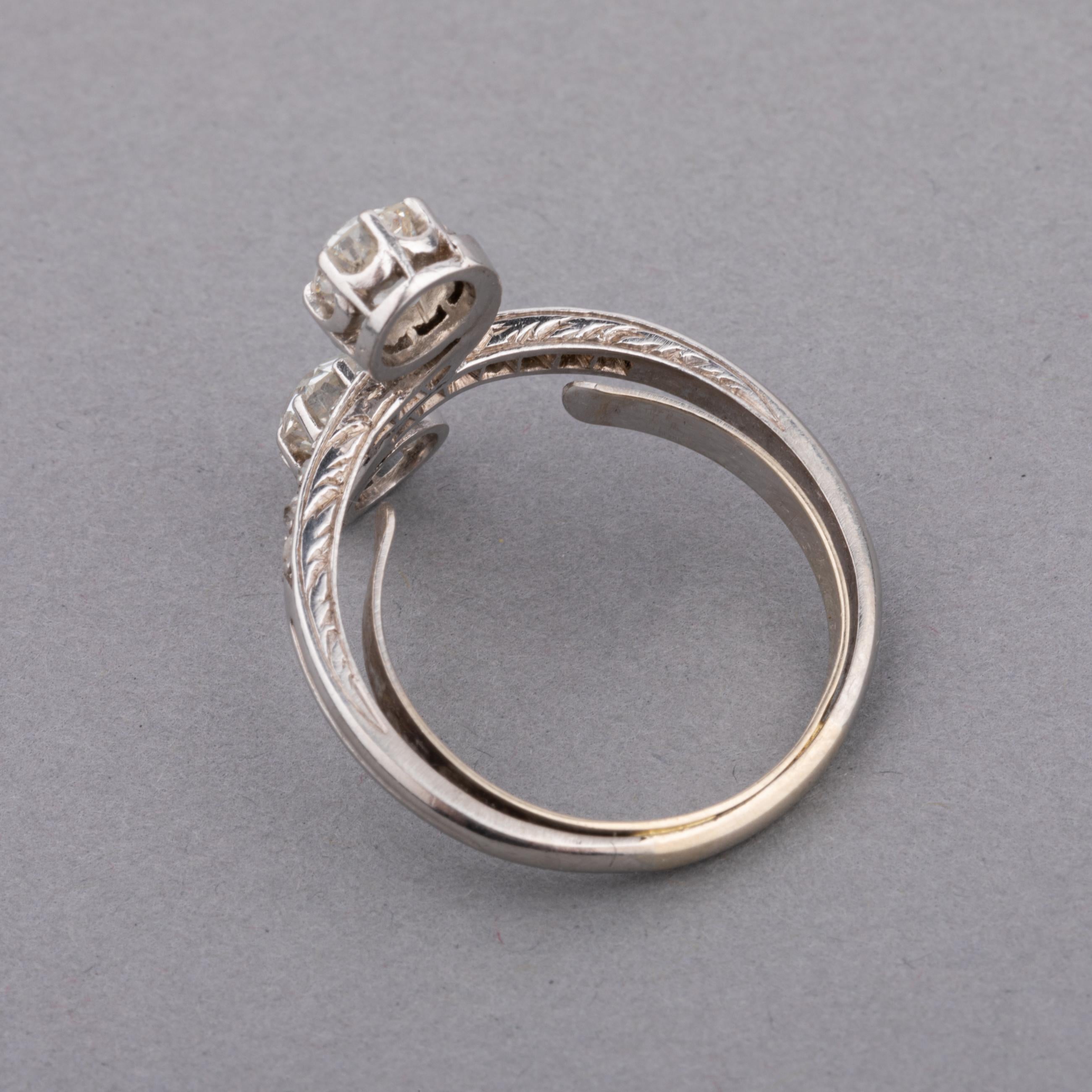 Platin und Diamanten Antiker Toi et Moi Ring im Angebot 4