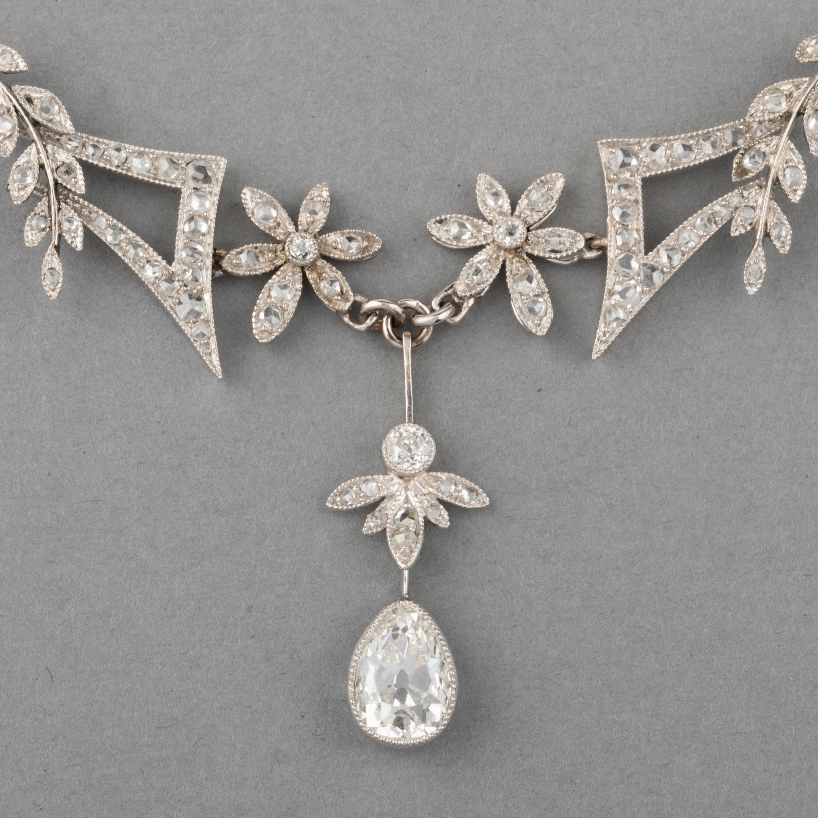 Belle Époque Platinum and Diamonds French Belle Epoque Necklace For Sale