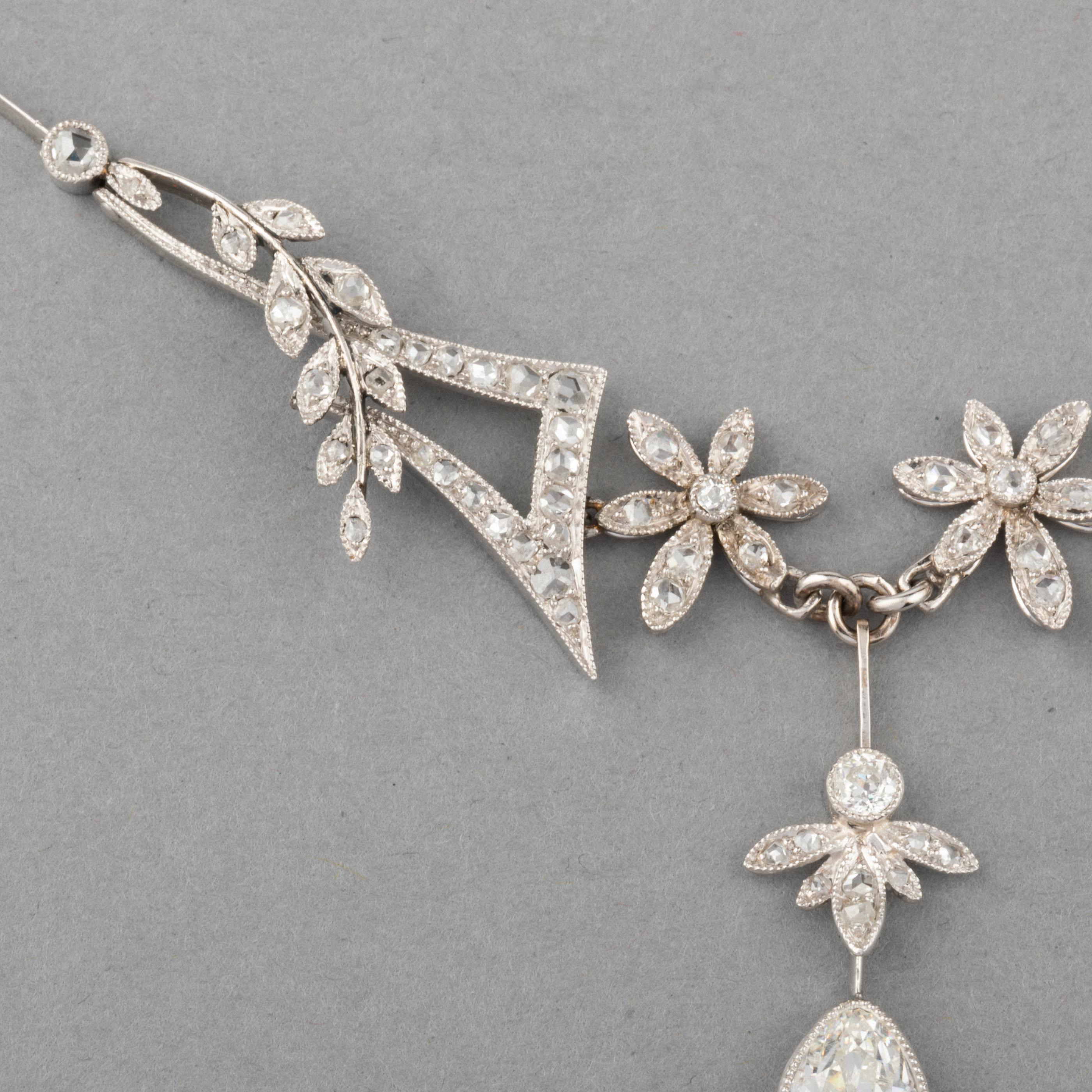 Pear Cut Platinum and Diamonds French Belle Epoque Necklace For Sale