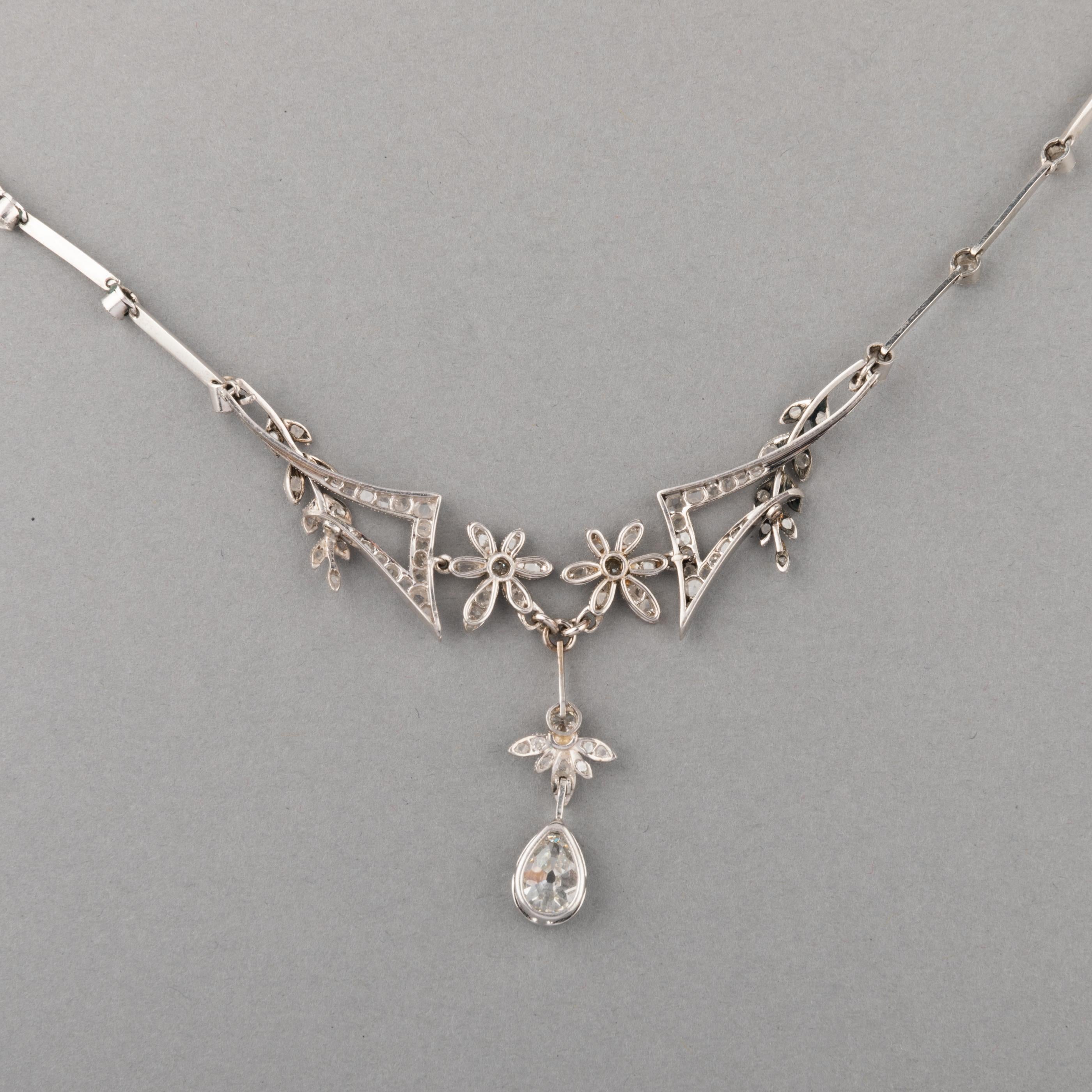 Platinum and Diamonds French Belle Epoque Necklace For Sale 1