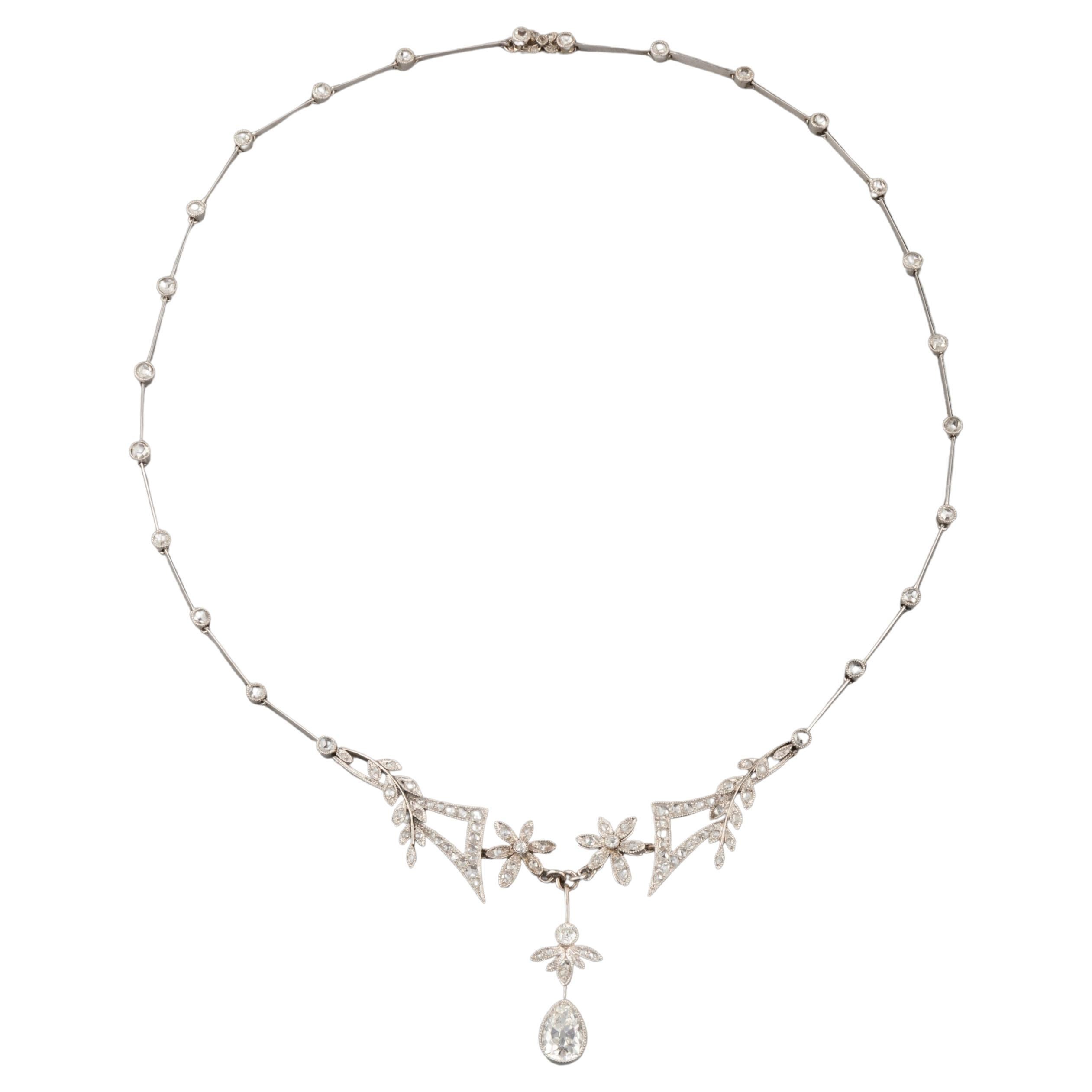 Platinum and Diamonds French Belle Epoque Necklace For Sale