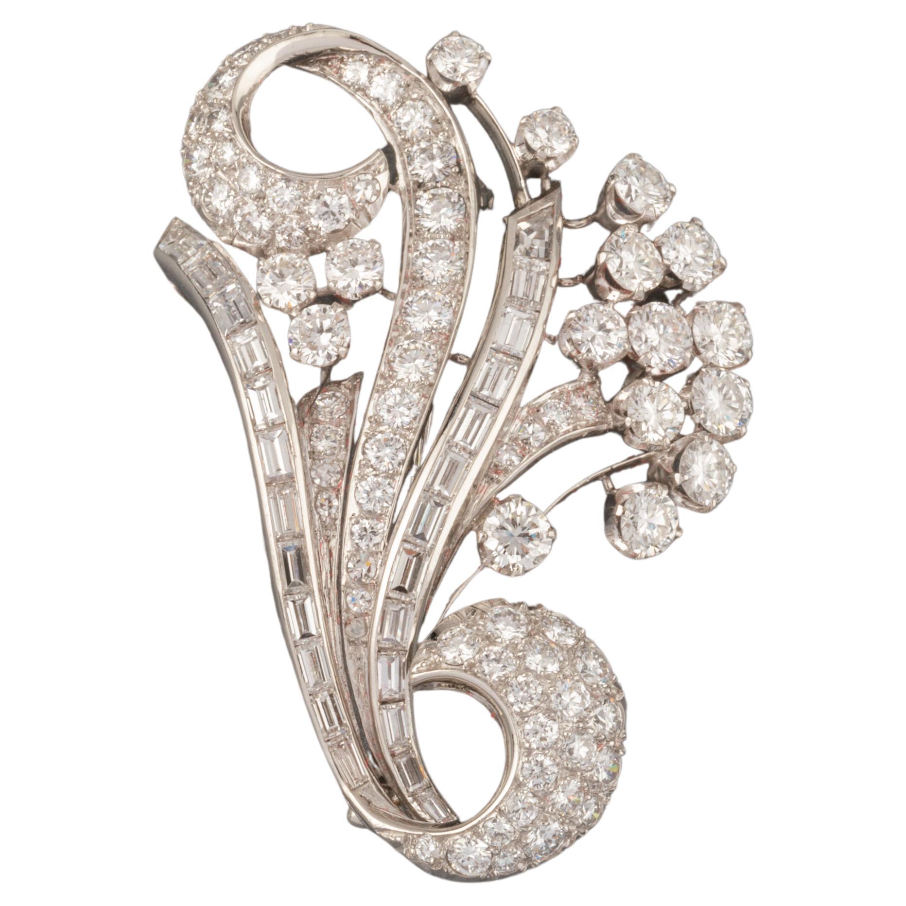 Platinum and Diamonds French Retro Brooch For Sale