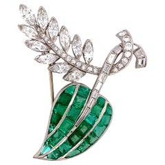 Platinum and Emerald Diamond Brooch