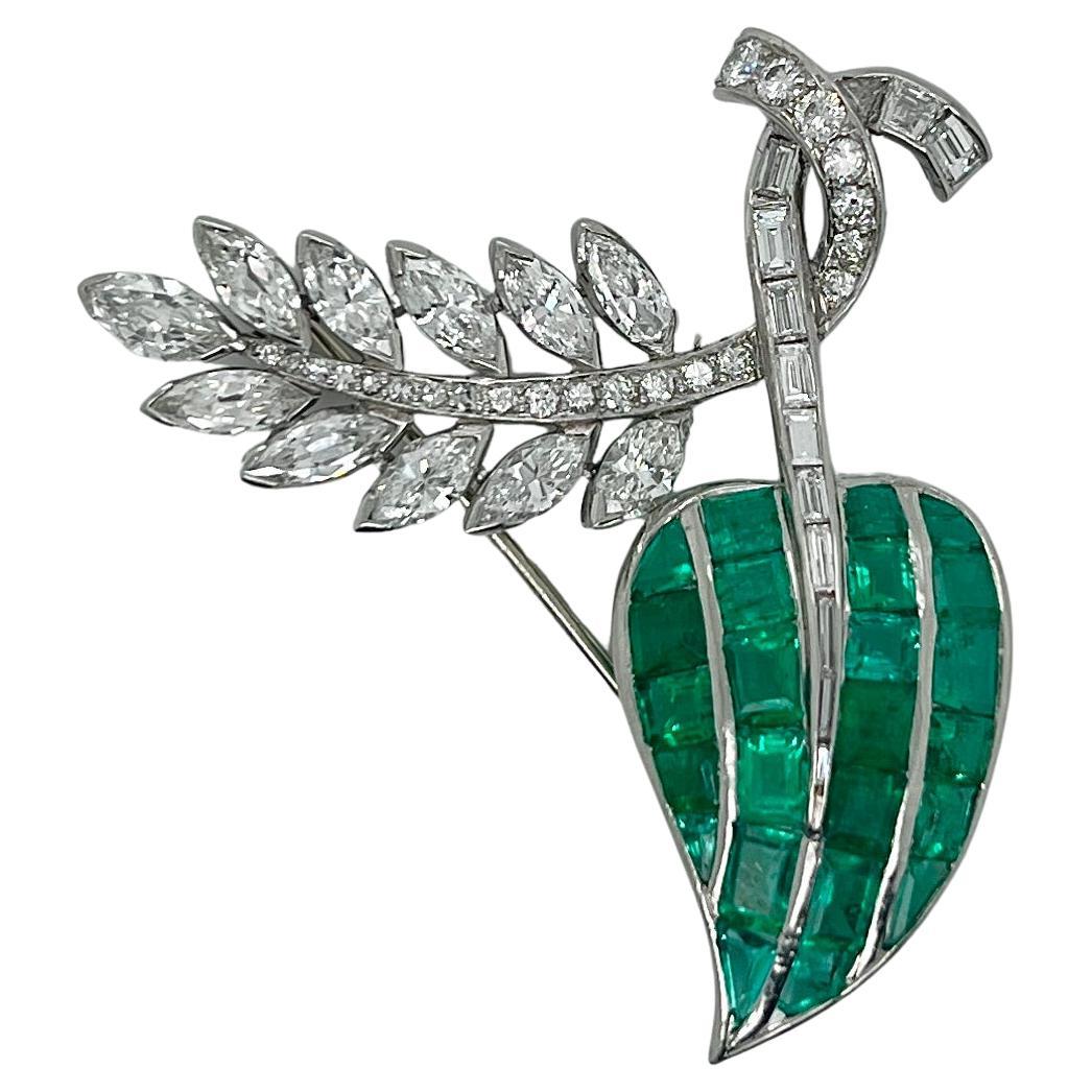 Platinum and Emerald Diamond Brooch