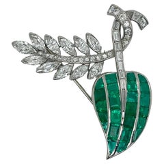 Platinum and Emerald Diamond Brooch