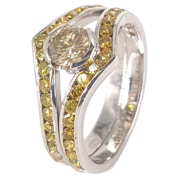 Platinum and Fancy Yellow Diamond Ring For Sale