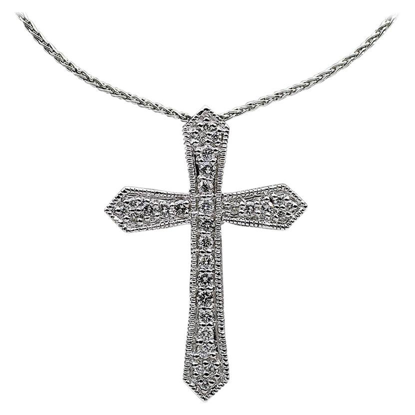 Platinum and Gold 0.50 Carat Round Diamond Cross Pendant Necklace