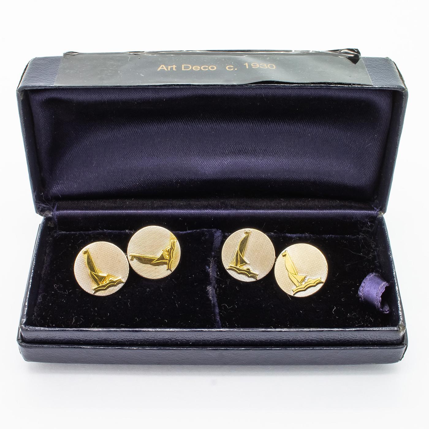 Platinum and Gold Boat Cufflinks, circa 1950 For Sale 1