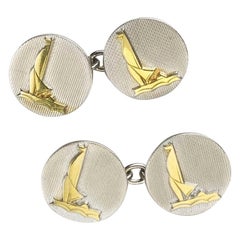 Vintage Platinum and Gold Sailing Boat Cufflinks, Circa 1950