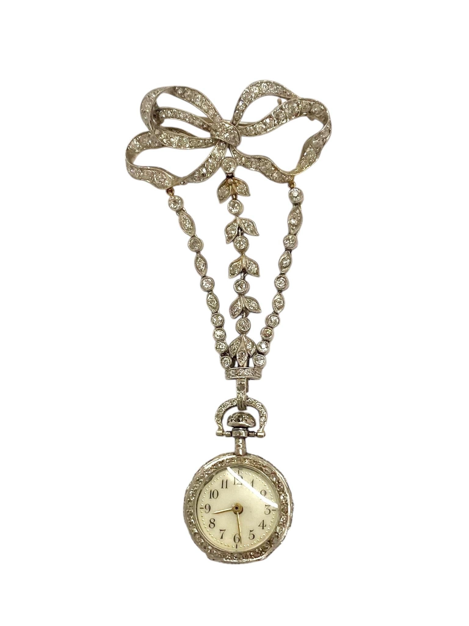 Platinum and Gold Diamond Pendant Watch with Sapphire Accents