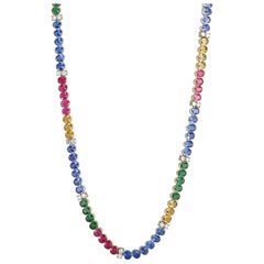 Platinum and Gold Diamond, Tanzanite, Citrine, Tourmaline and Tsavorite Necklace