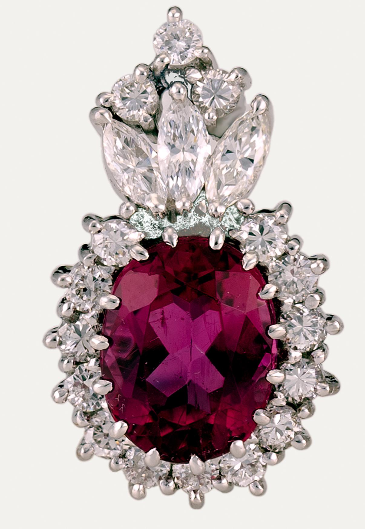 Taglio marquise Platinum and gold earrings with tourmalines and diamonds in vendita