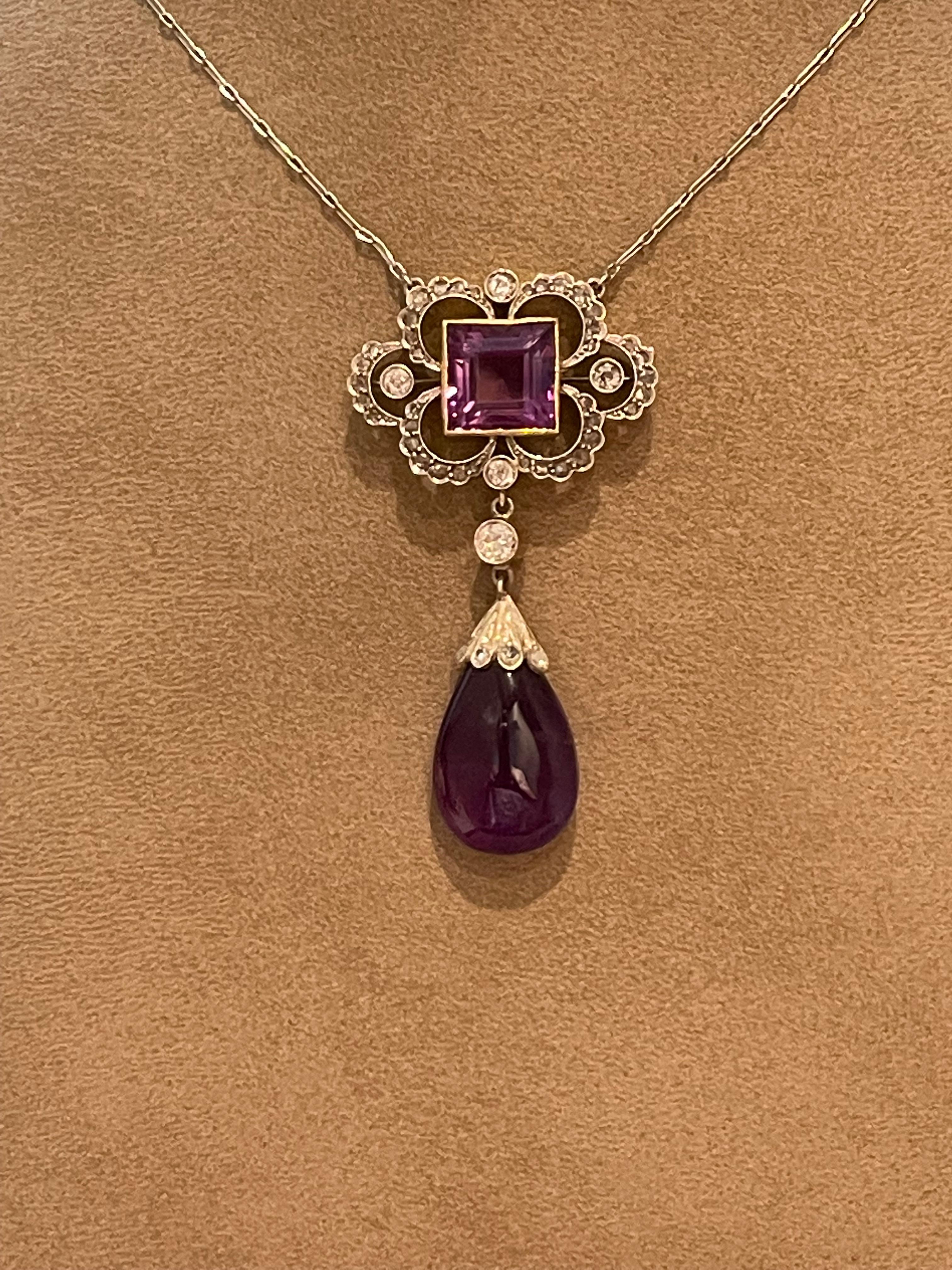 Platinum and Gold Edwardian Amethyst Briolette and Diamond Necklace circa 1910 For Sale 3