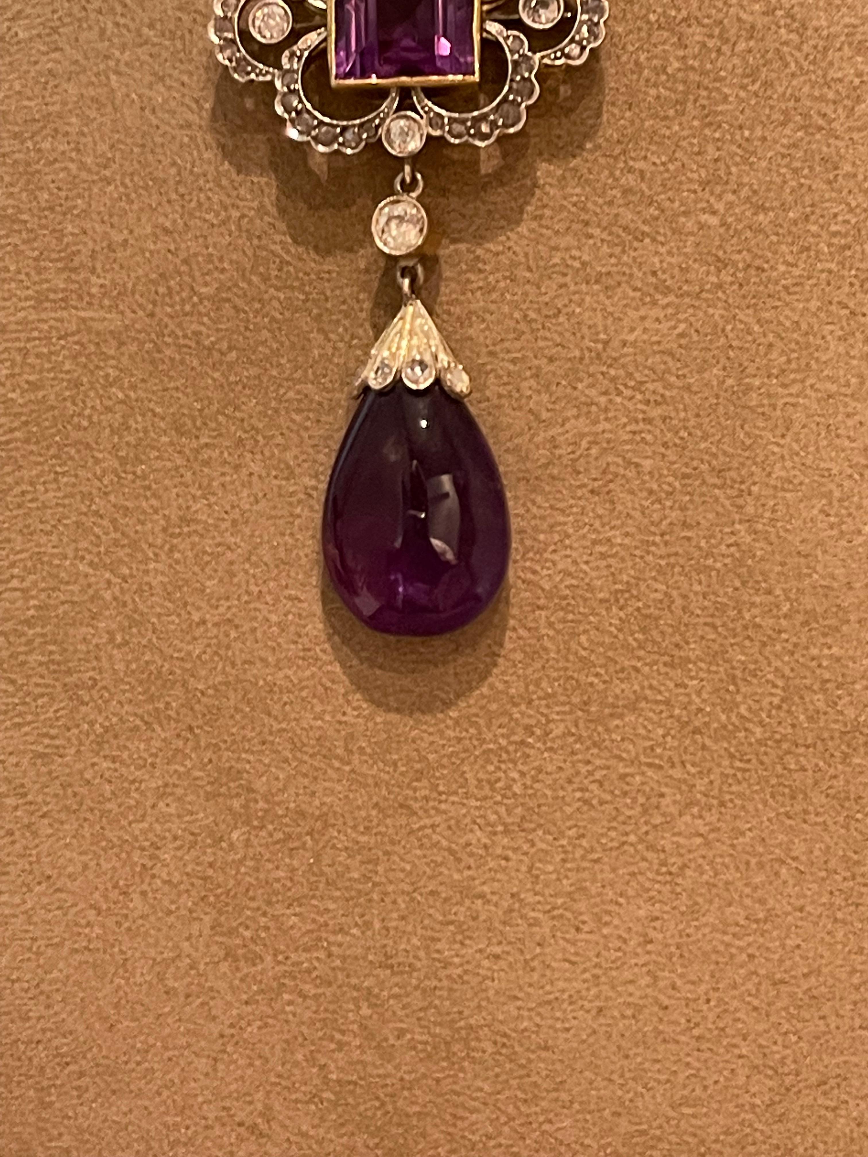 Platinum and Gold Edwardian Amethyst Briolette and Diamond Necklace circa 1910 For Sale 4