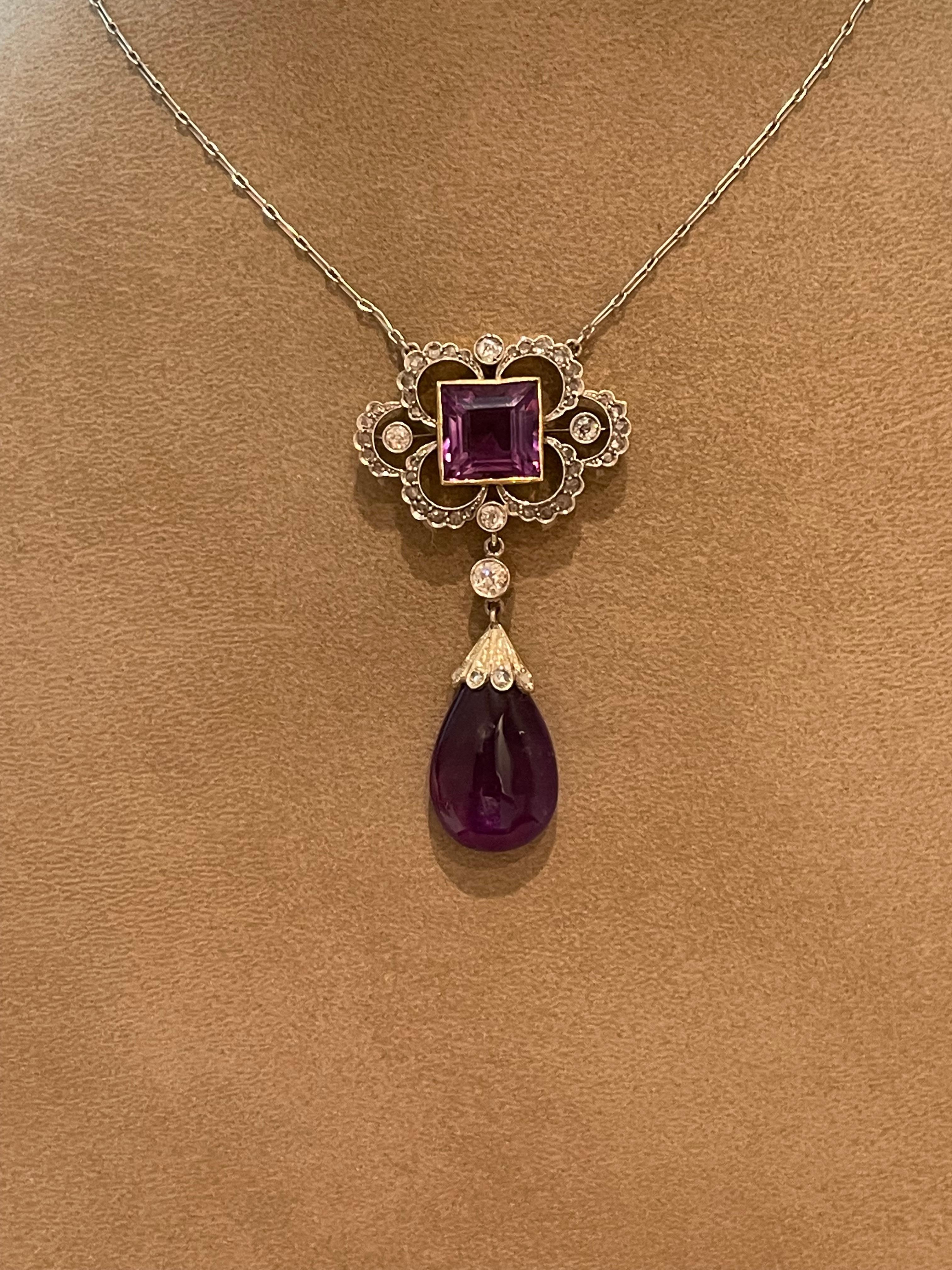 Platinum and Gold Edwardian Amethyst Briolette and Diamond Necklace circa 1910 For Sale 5