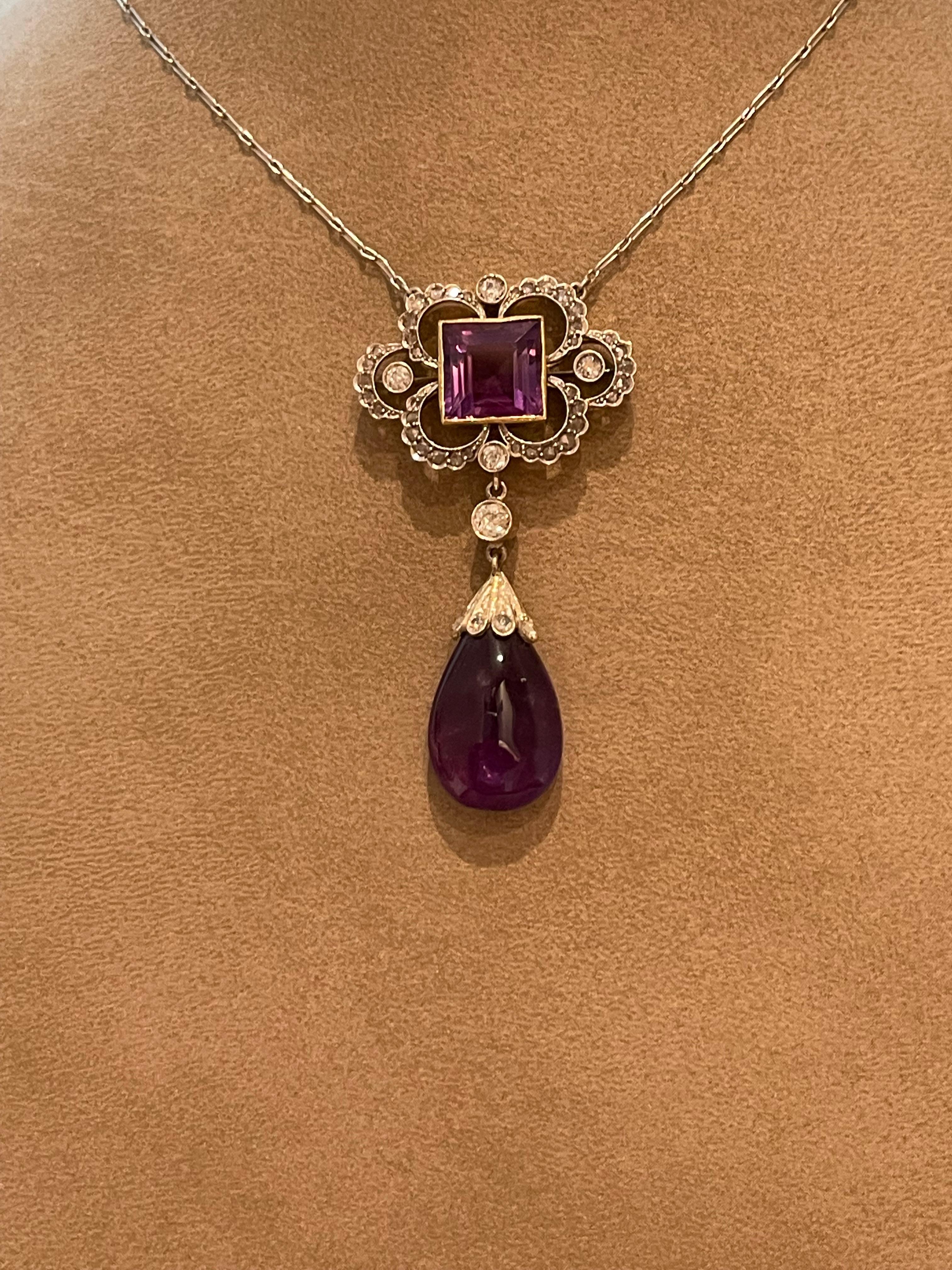 Platinum and Gold Edwardian Amethyst Briolette and Diamond Necklace circa 1910 For Sale 6