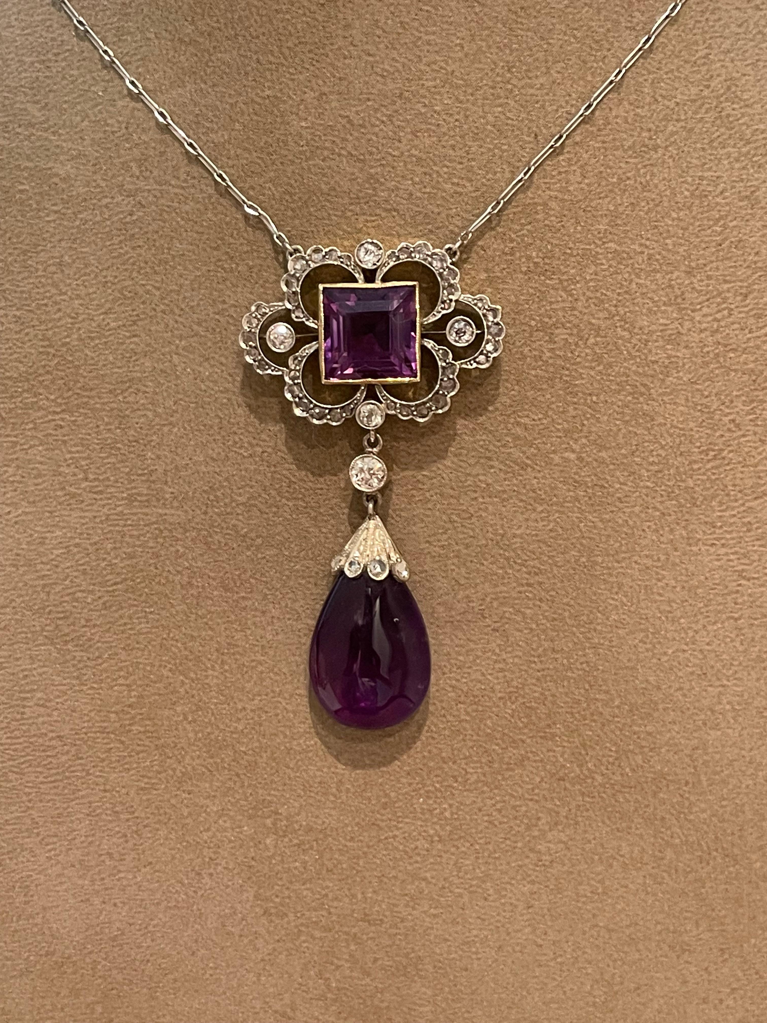 Platinum and Gold Edwardian Amethyst Briolette and Diamond Necklace circa 1910 For Sale 7