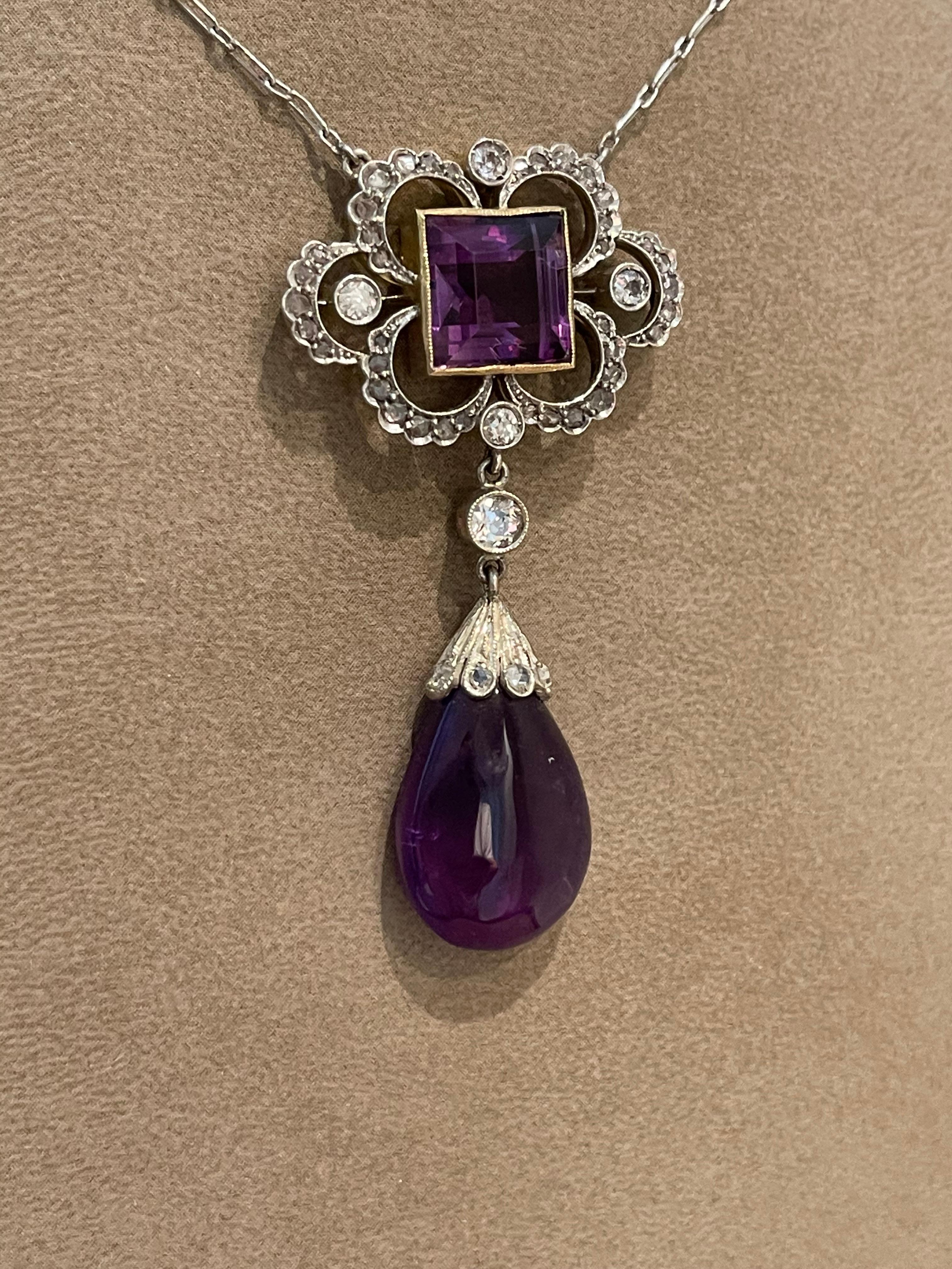 Platinum and Gold Edwardian Amethyst Briolette and Diamond Necklace circa 1910 For Sale 8