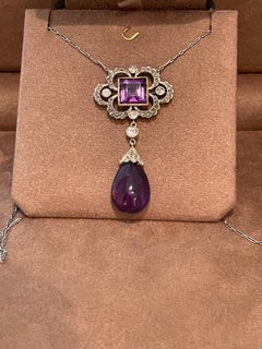 Platinum and Gold Edwardian Amethyst Briolette and Diamond Necklace circa 1910