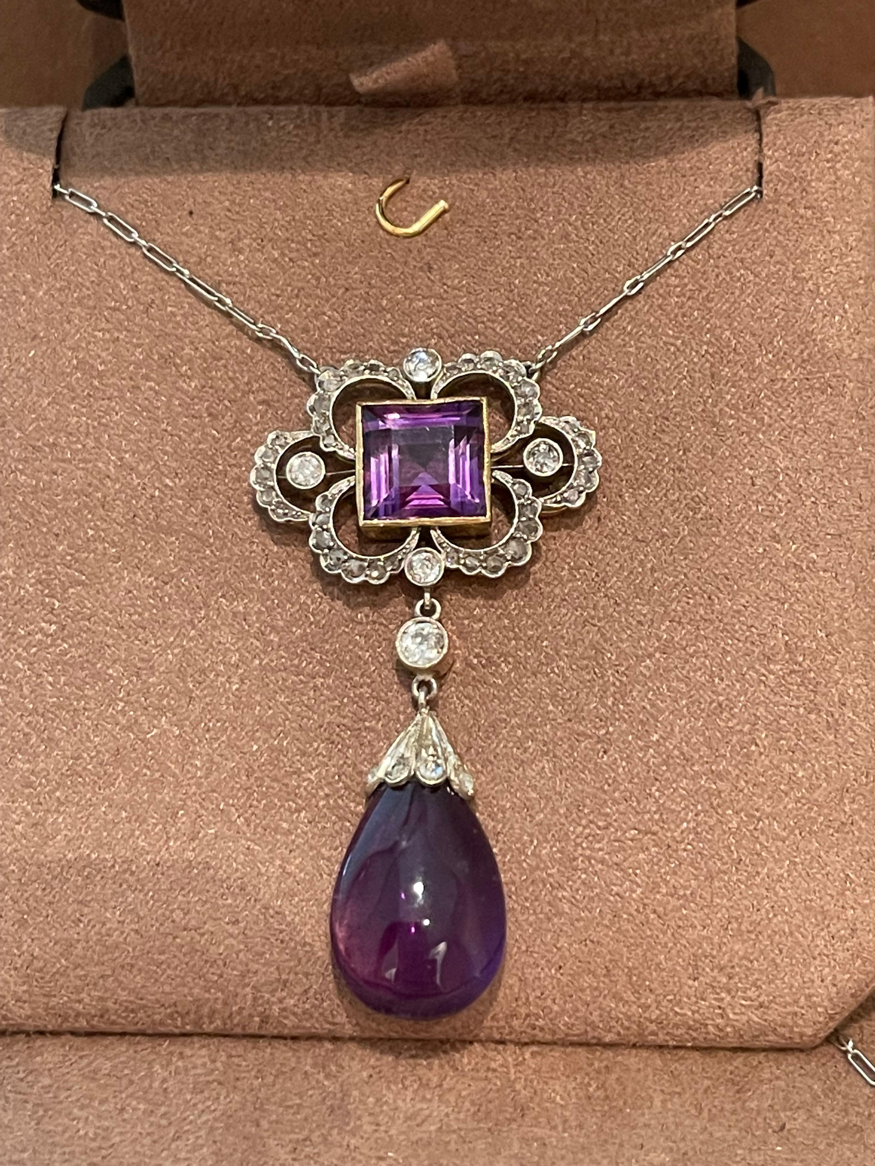Edoardiano Collana di ametista briolette e diamanti in platino e oro di epoca edoardiana, circa 1910 in vendita