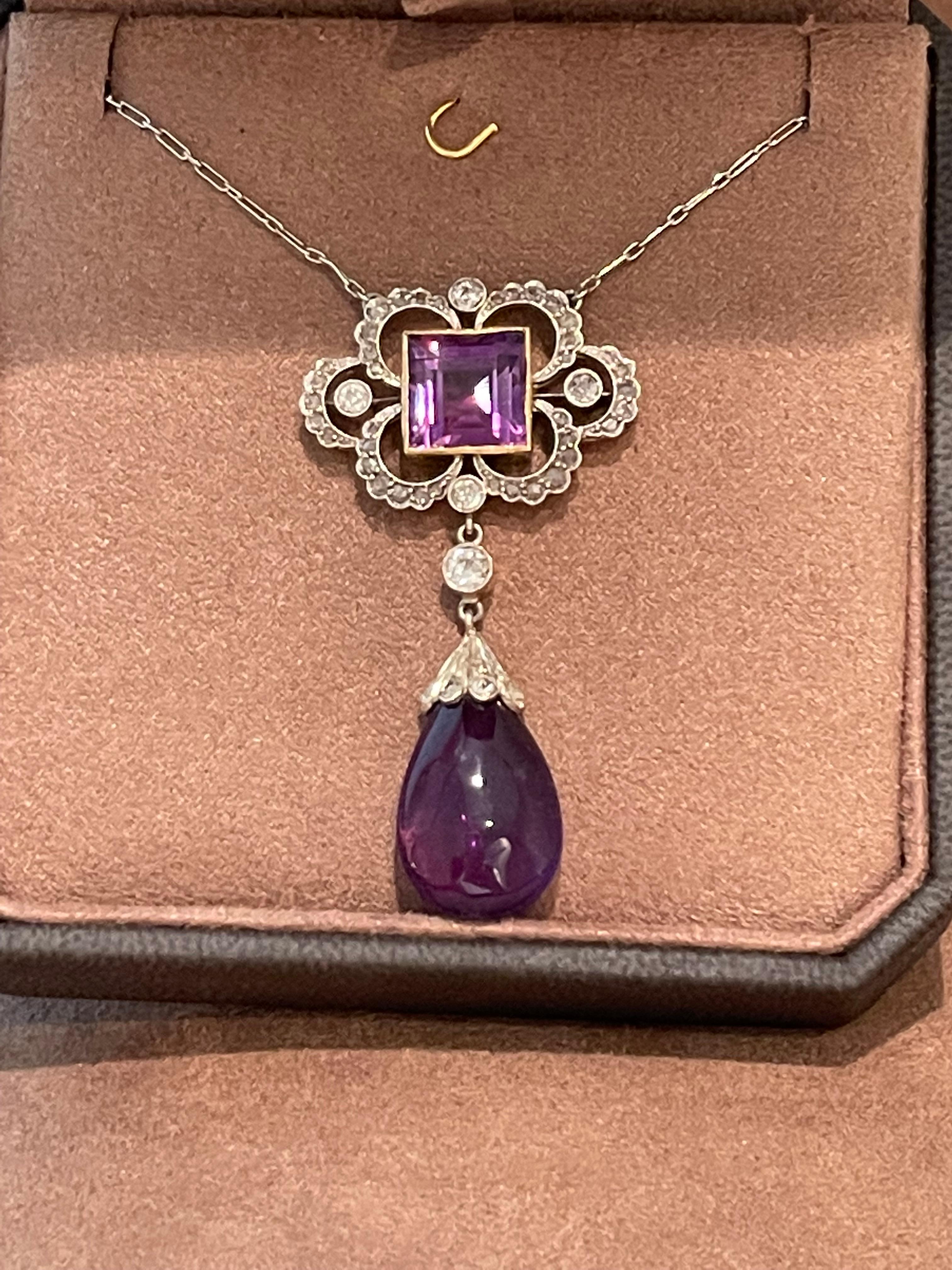 Platinum and Gold Edwardian Amethyst Briolette and Diamond Necklace circa 1910 In Good Condition For Sale In Zurich, Zollstrasse