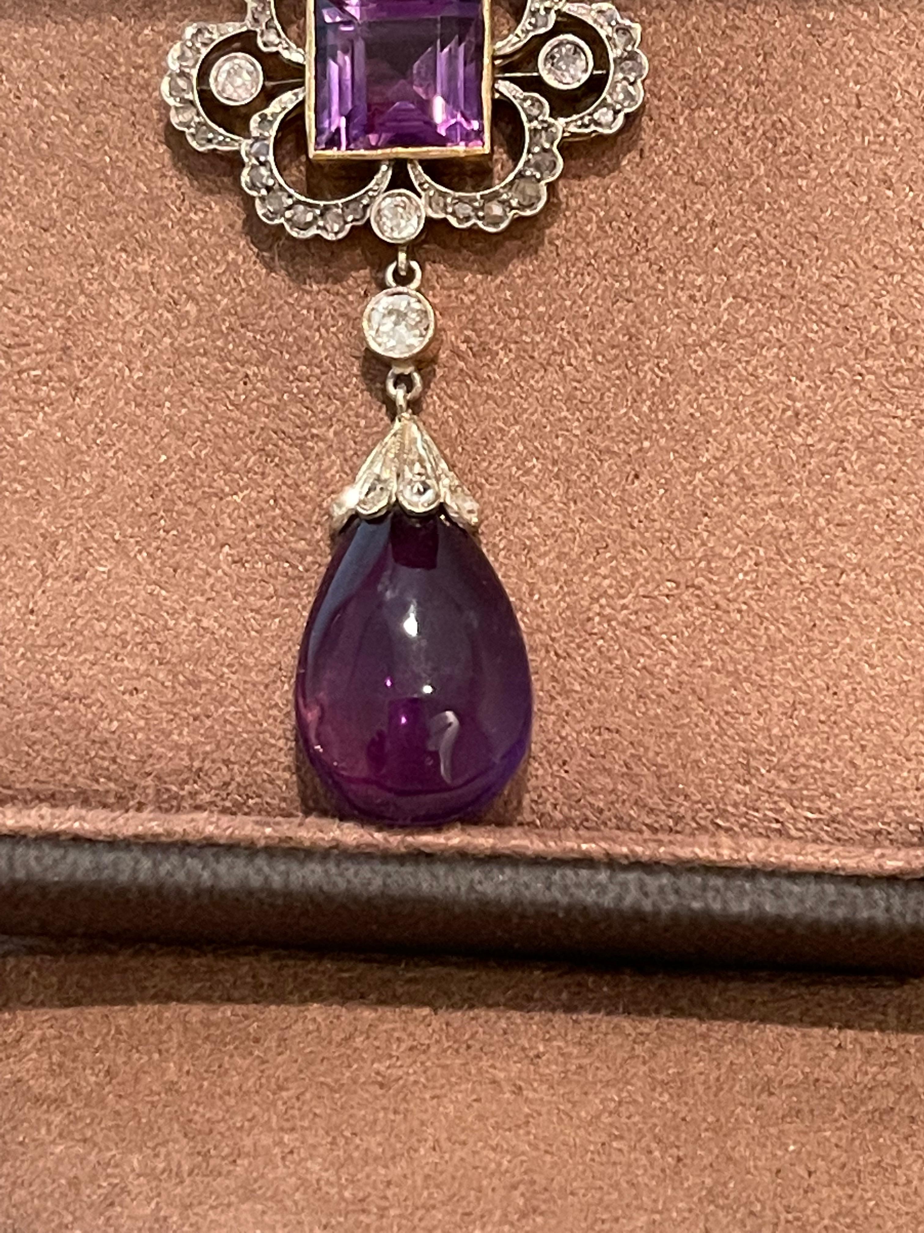 Women's Platinum and Gold Edwardian Amethyst Briolette and Diamond Necklace circa 1910 For Sale