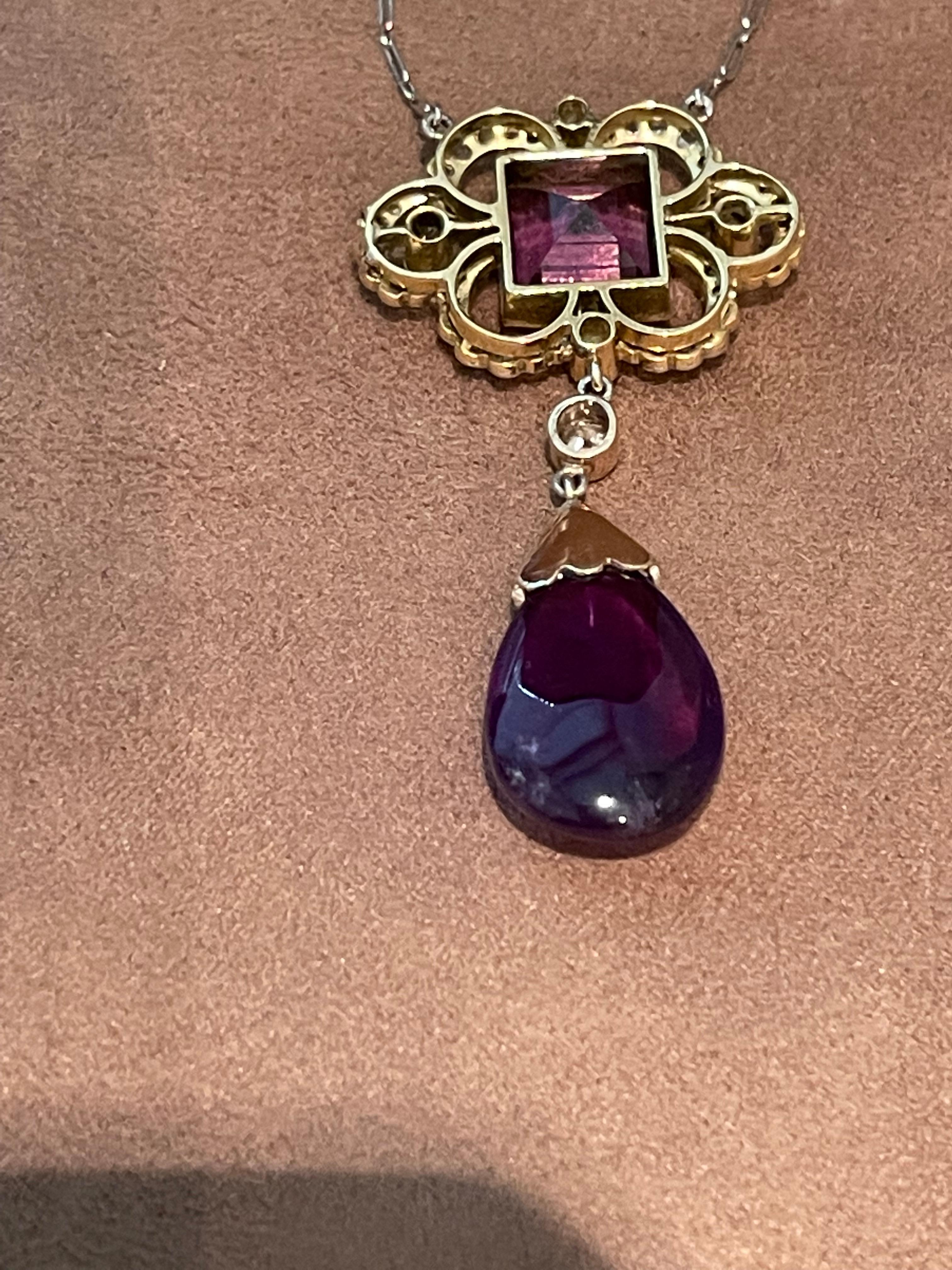 Platinum and Gold Edwardian Amethyst Briolette and Diamond Necklace circa 1910 For Sale 1