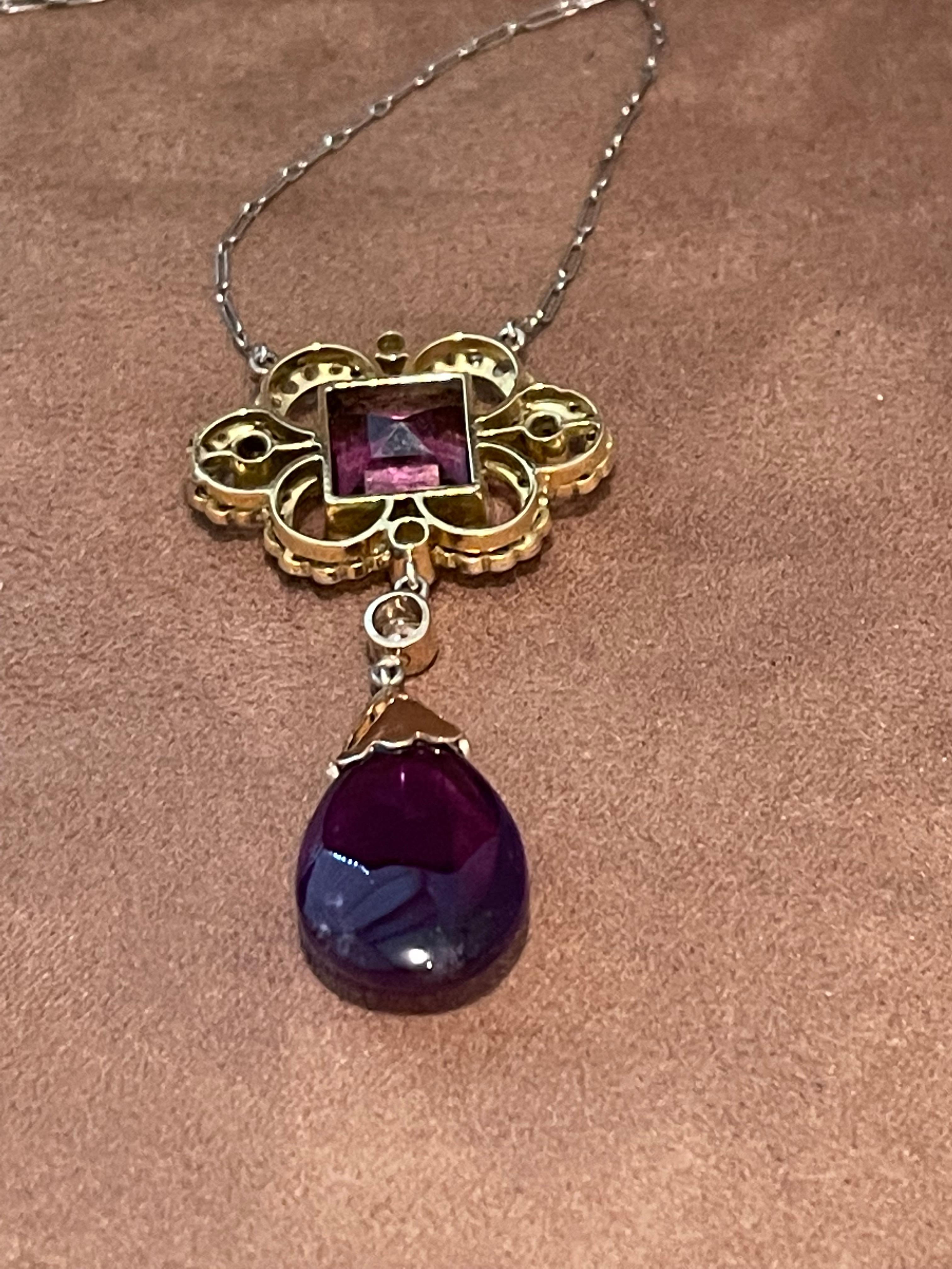 Platinum and Gold Edwardian Amethyst Briolette and Diamond Necklace circa 1910 For Sale 2