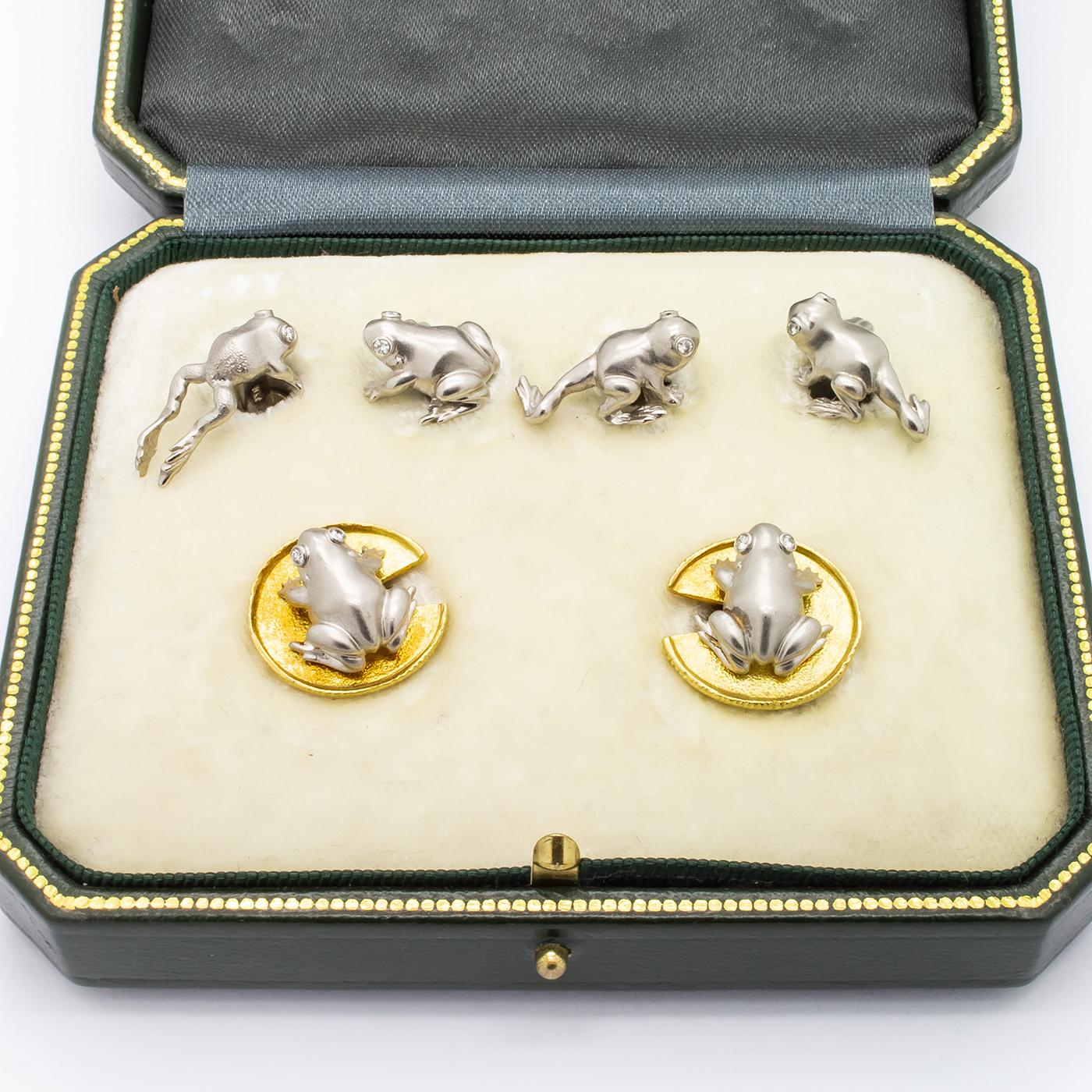 Round Cut Platinum and Gold Frog Dress-Set For Sale