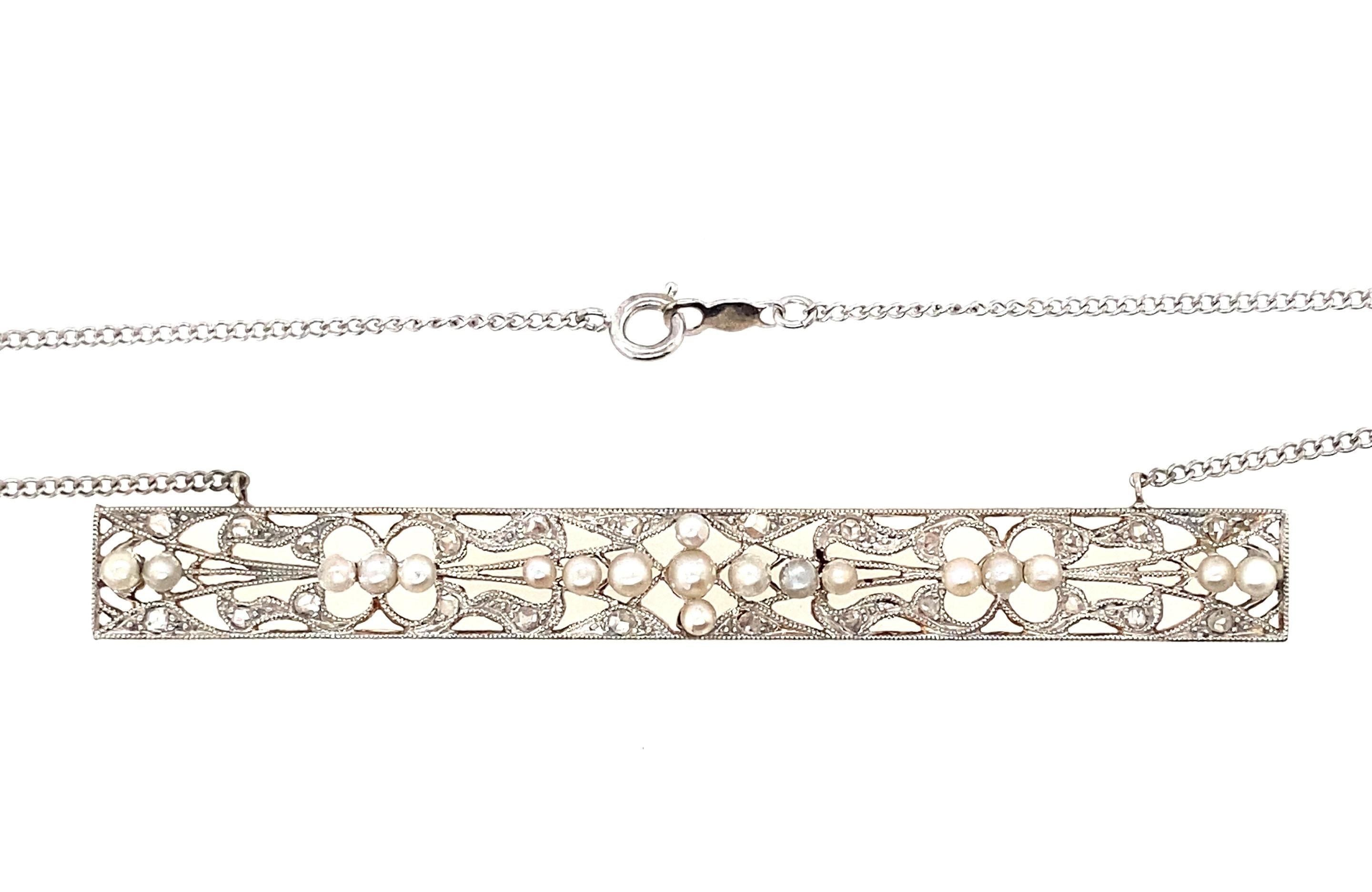 Platinum and Gold Rose Cut Diamond and Pearl Edwardian Necklace, 1900-1910 1
