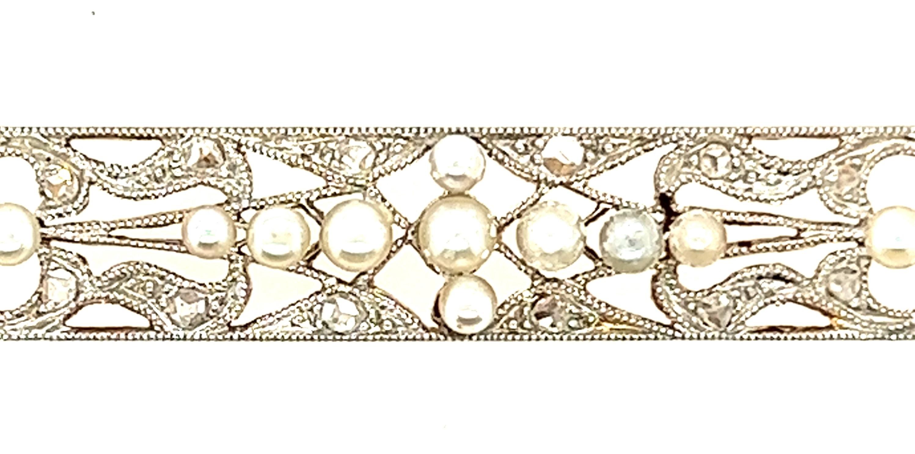 Platinum and Gold Rose Cut Diamond and Pearl Edwardian Necklace, 1900-1910 3