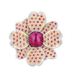 Platinum and Gold Ruby Flower Power Ring by Zoltan David