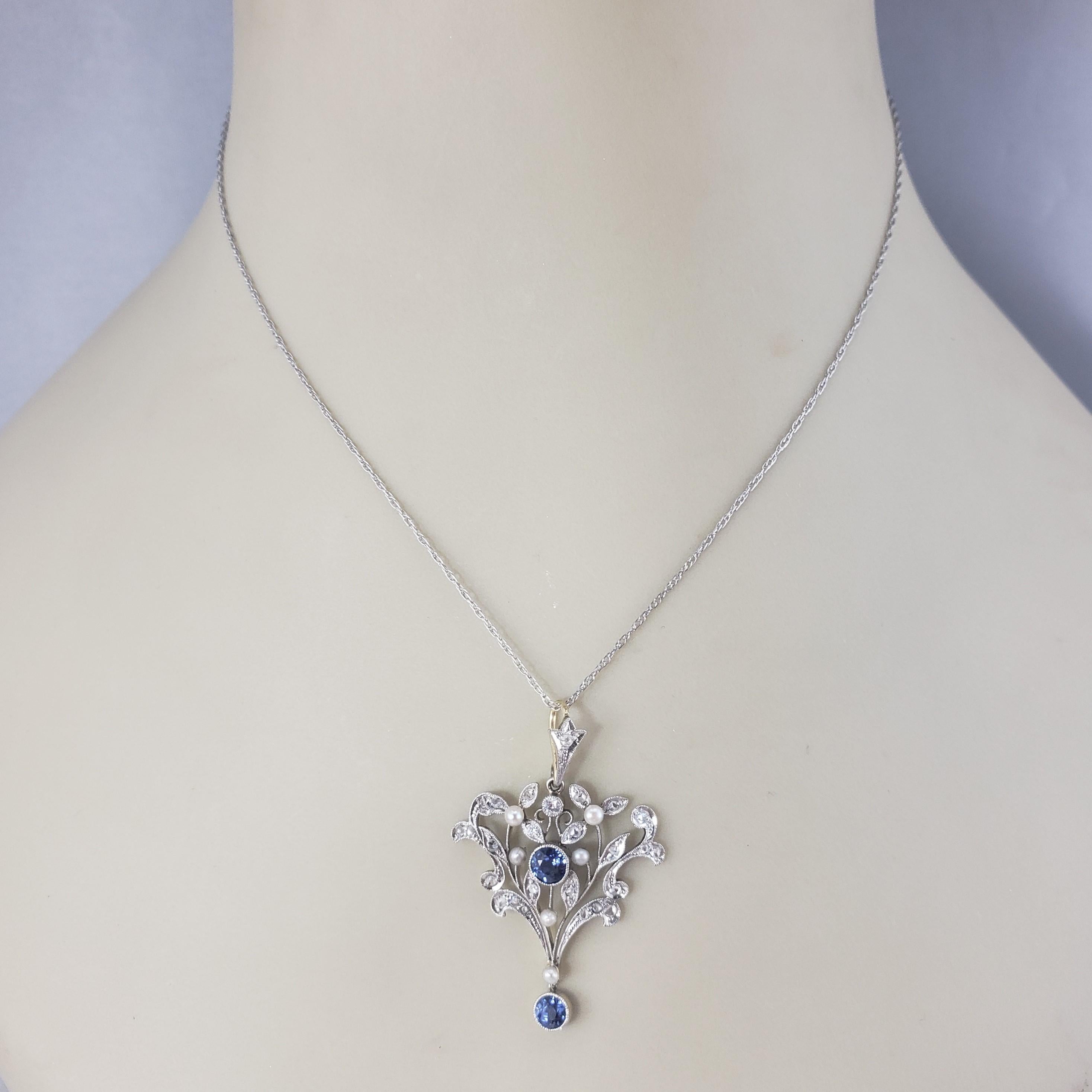 Platinum and Gold Sapphire, Pearl and Diamond Pendant Necklace #16822 For Sale 1
