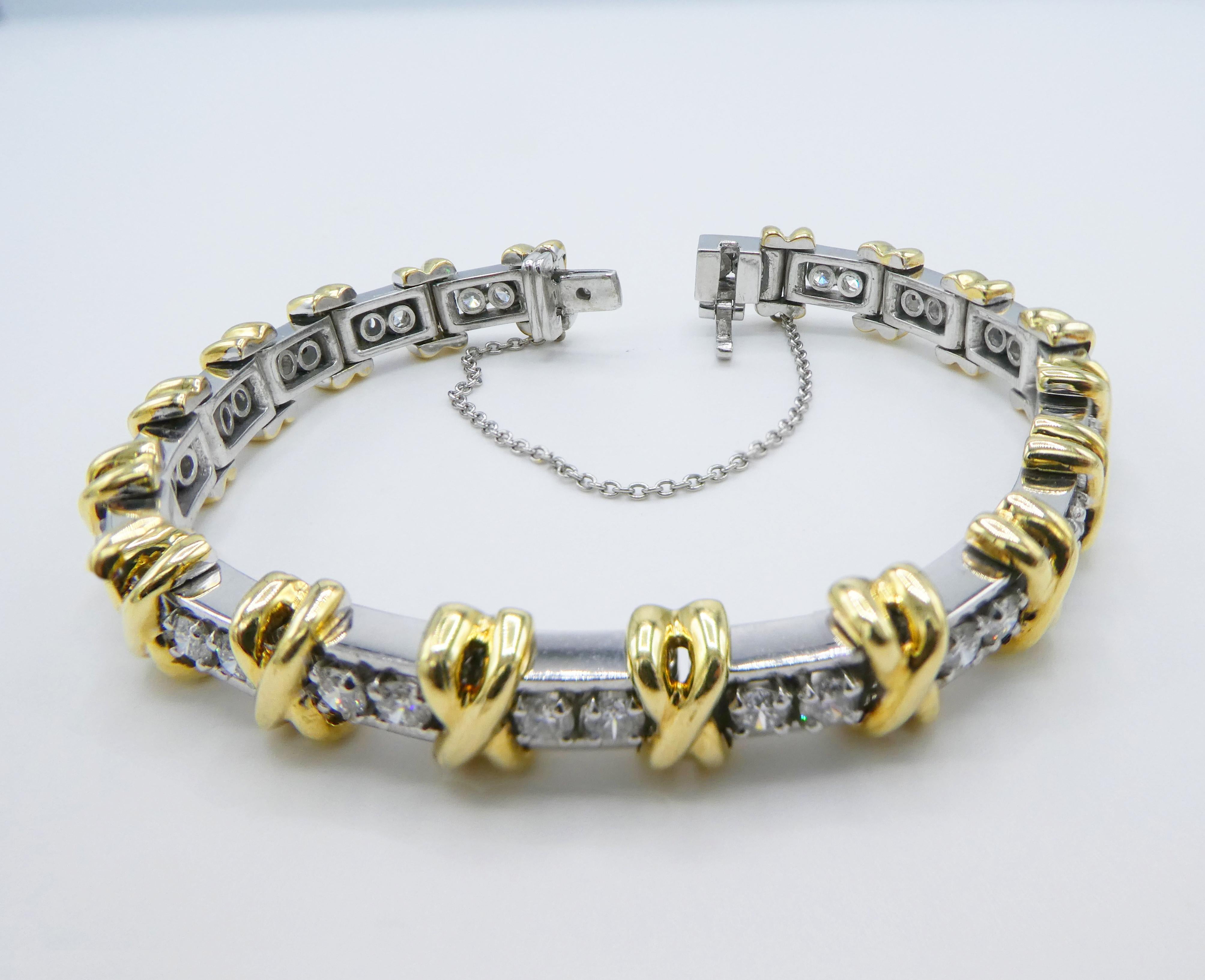 Platinum and Gold Two-Tone Diamond Tennis Bracelet with 