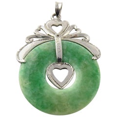 Silver, Palladium and Jade Heart Circular Pendant