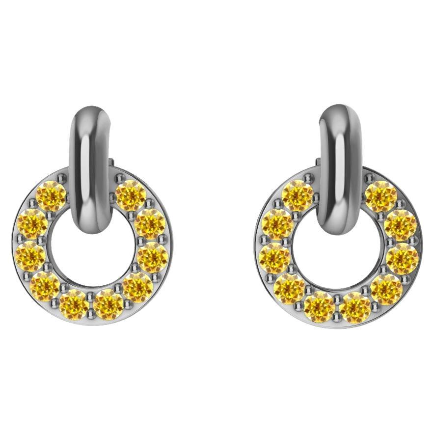 Platinum and Natural Vivid Yellow Diamonds Petite Dangle Earrings, These are petite. The hoop earring 14mm x 10.5 mm diameter. Tiny but mighty. All day elegance, day into evening no problem.  These are ntural yellow diamonds are 2.0 mm , .60 ct wt. 