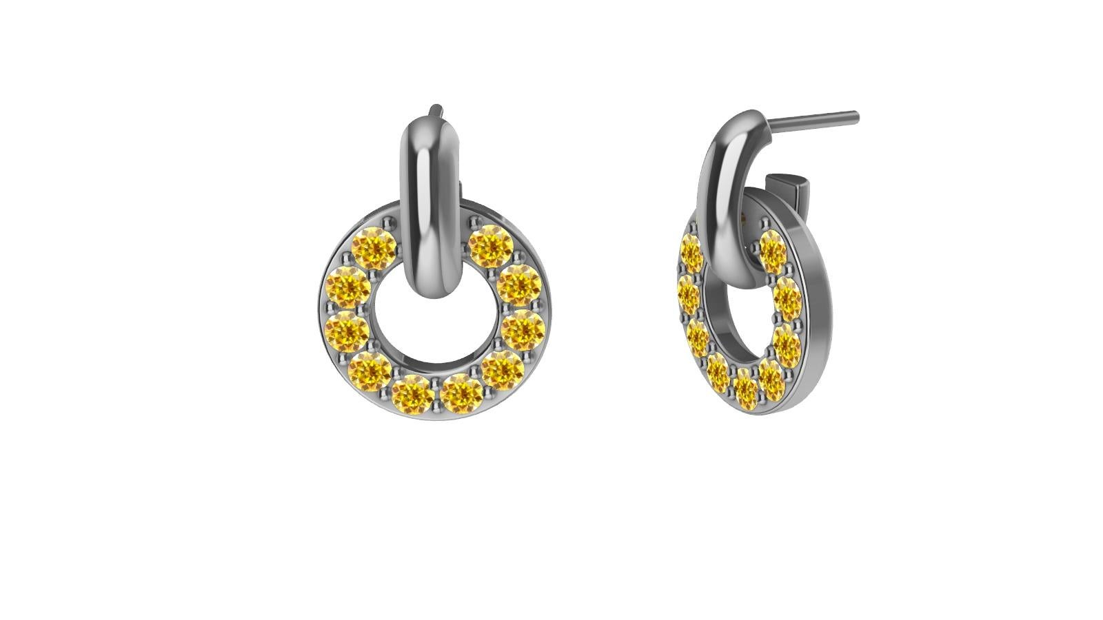 Round Cut Platinum and Natural Vivid Yellow Diamonds Petite Dangle Earrings For Sale