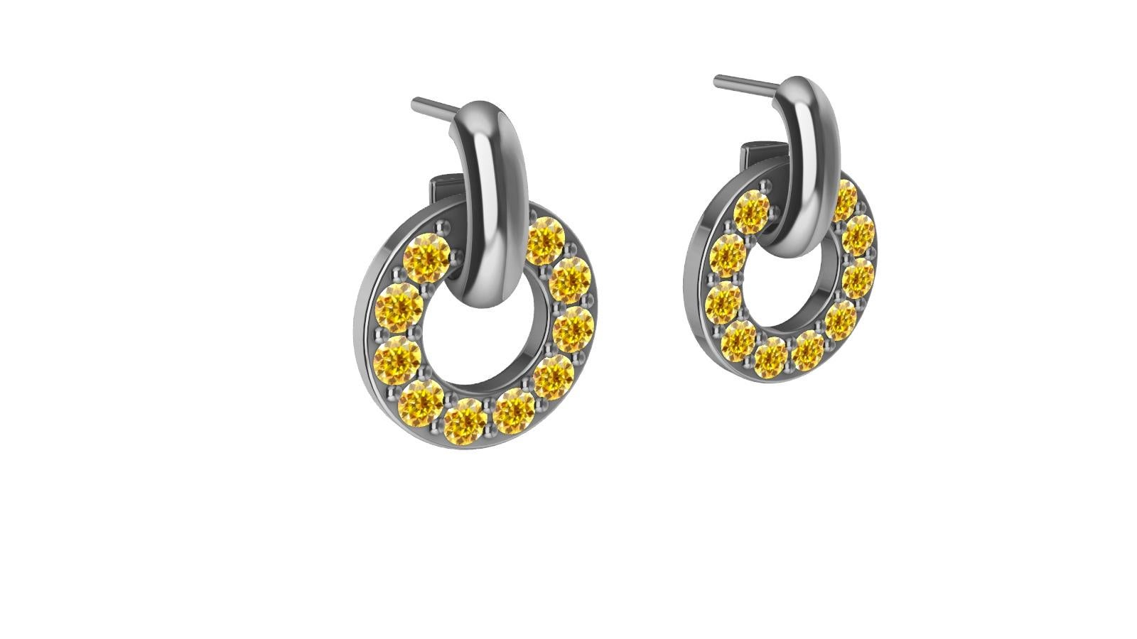 Petites boucles d'oreilles pendantes en platine et diamants jaunes vifs naturels Pour femmes en vente