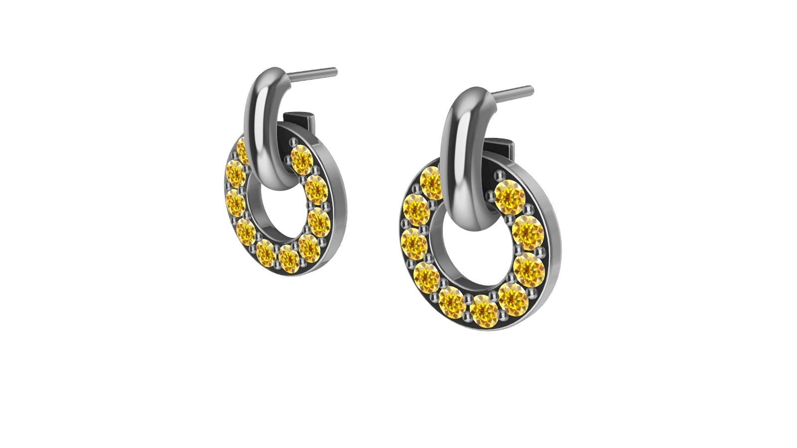 Petites boucles d'oreilles pendantes en platine et diamants jaunes vifs naturels en vente 1