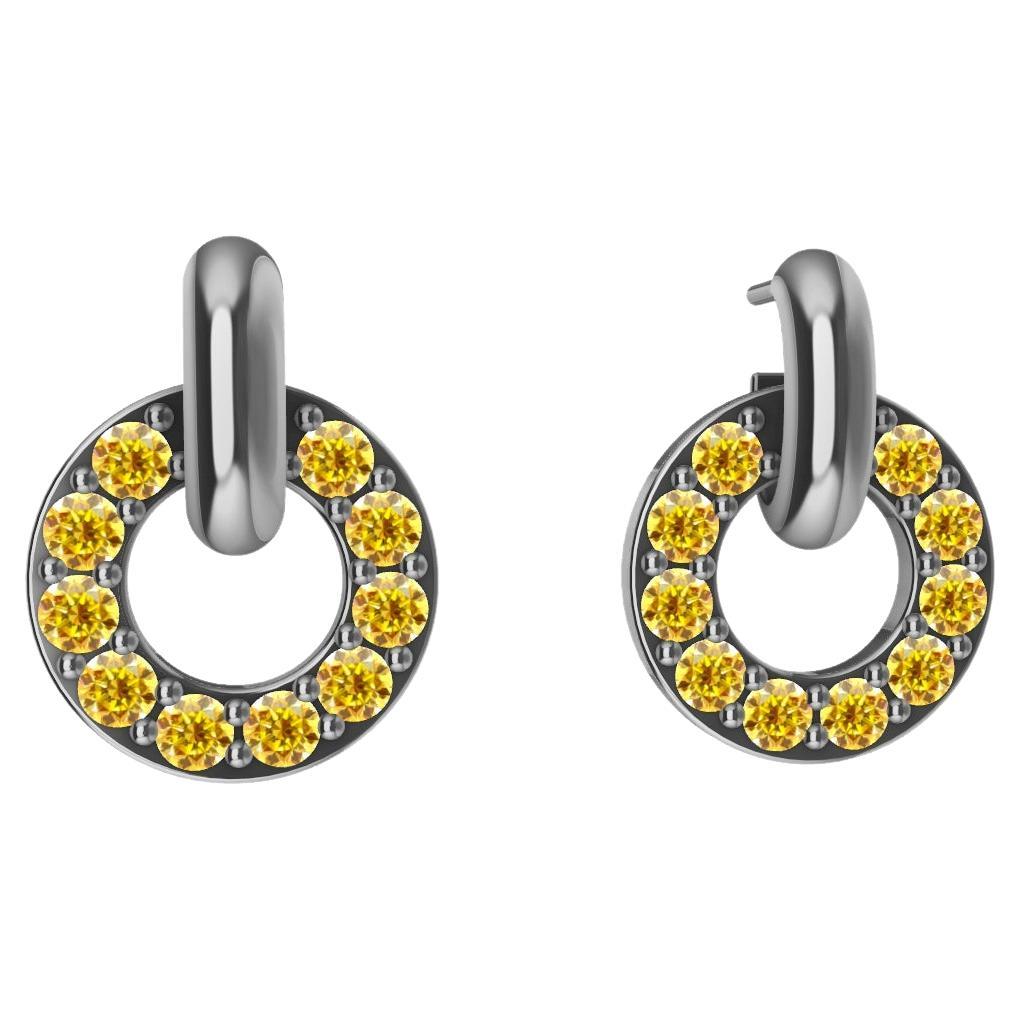 Platinum and Natural Vivid Yellow Diamonds Petite Dangle Earrings For Sale