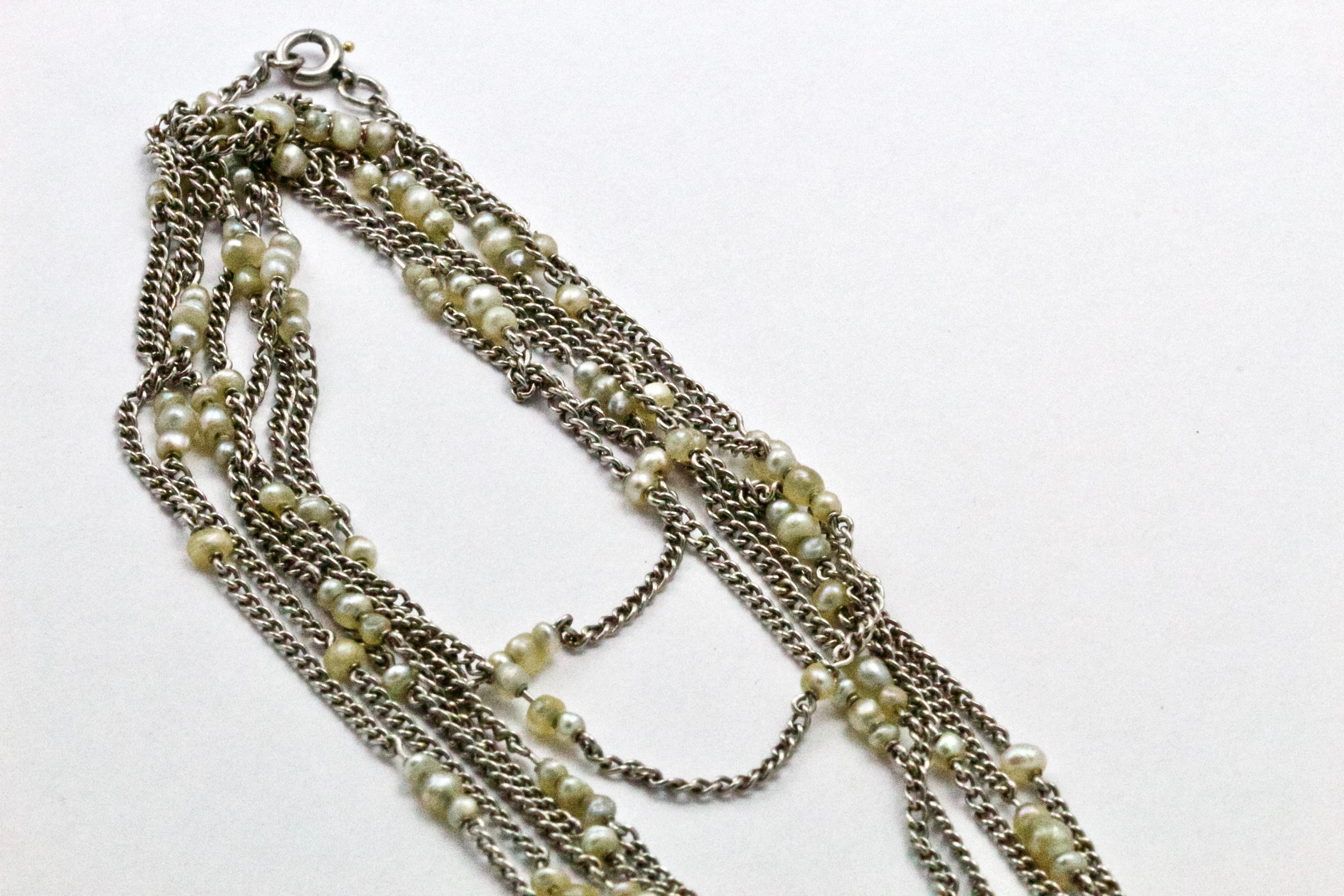 Platinum and Pearl Long Guard Art Deco Chain For Sale 1