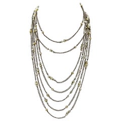 Antique Platinum and Pearl Long Guard Art Deco Chain