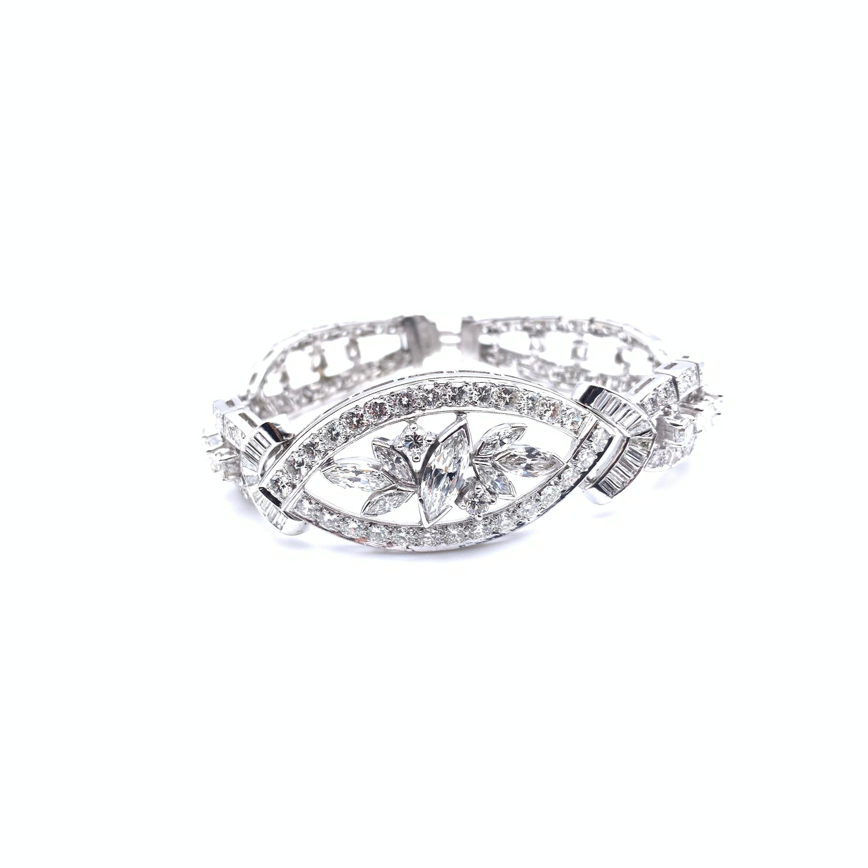 Taille Marquise Bracelet de diamants 10 carats et rhodium en vente