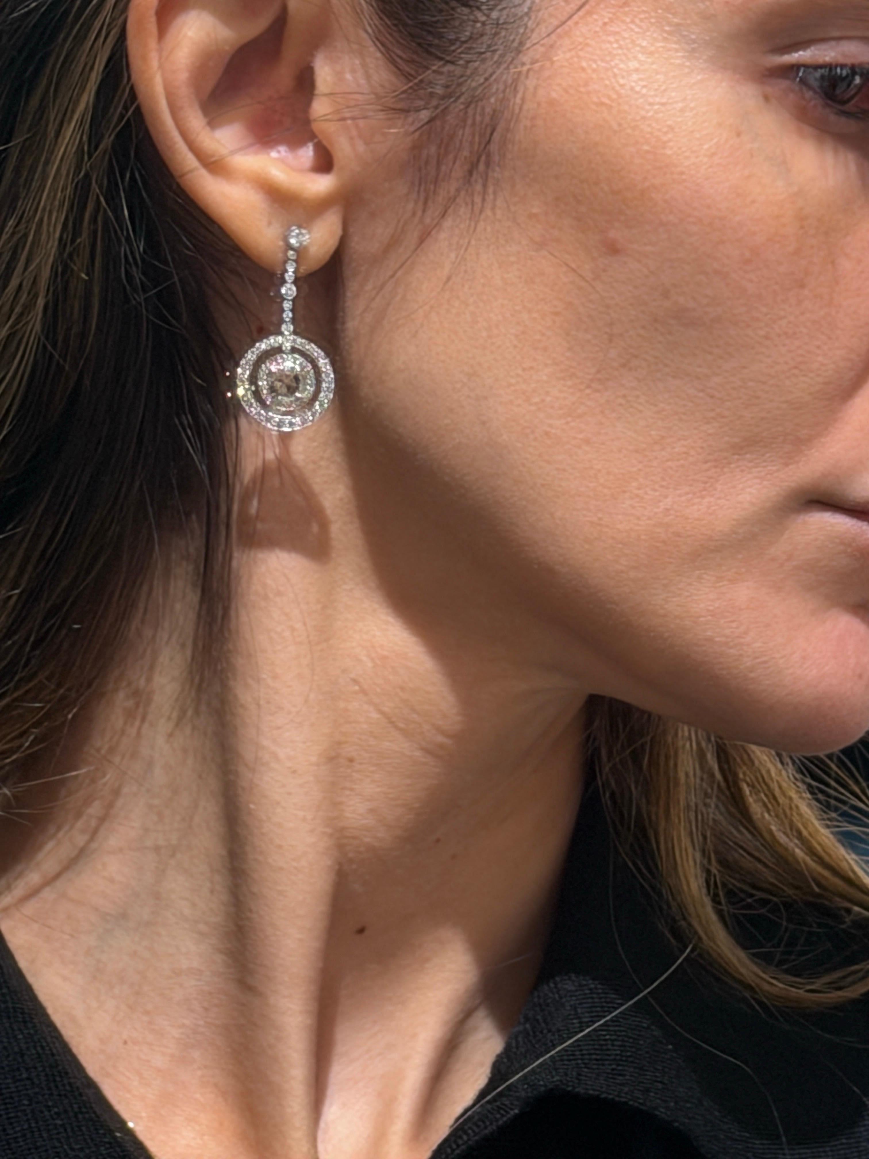 Art Déco Orecchini in platino e diamanti taglio rosa in vendita