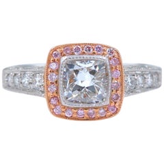 Platinum and Rose Gold Diamond Engagement Ring Cushion and Pink Diamonds