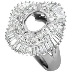 Platinum and Round and Baguette Diamond Mounting Ring