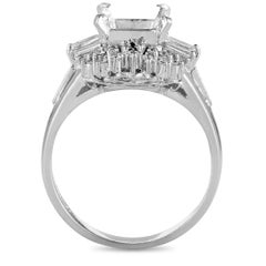 Platinum and Round and Tapered Baguette Diamond Mounting Ring