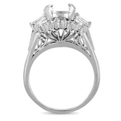 Platinum and Round and Tapered Baguette Diamond Mounting Ring