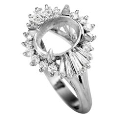 Platinum and Round and Tapered Baguette Diamond Mounting Ring