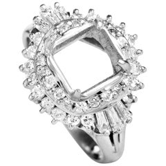 Platinum and Round and Tapered Baguette Diamond Mounting Ring